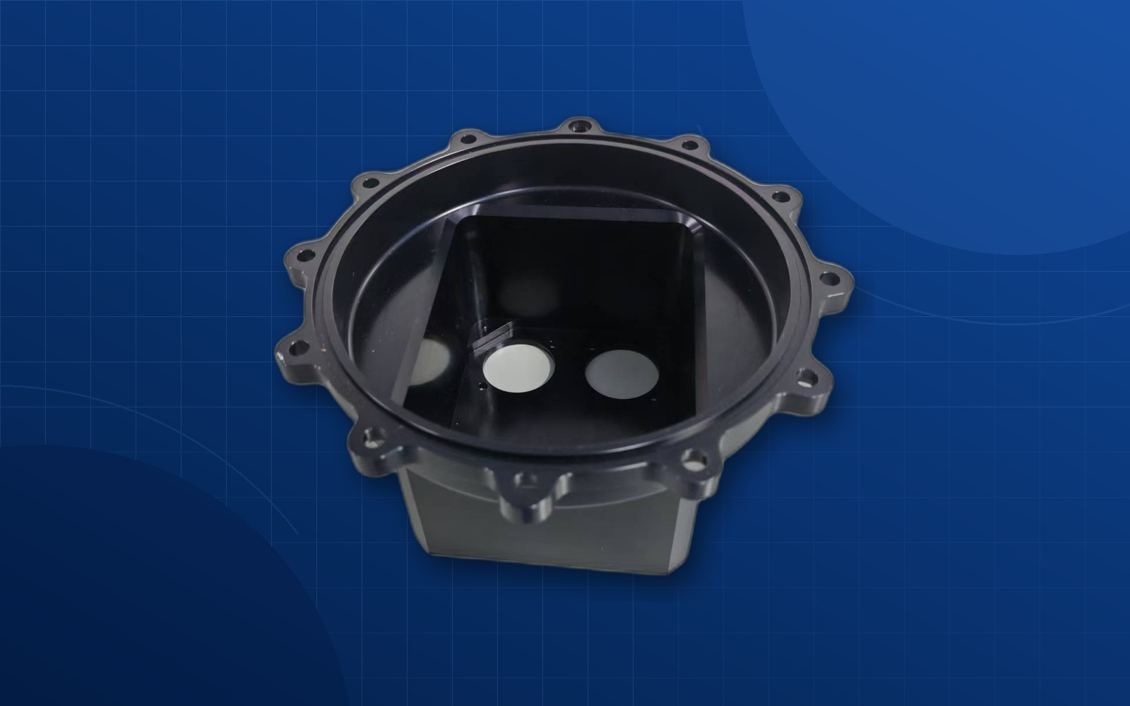 Deep blue background automated equipment CNC machined part