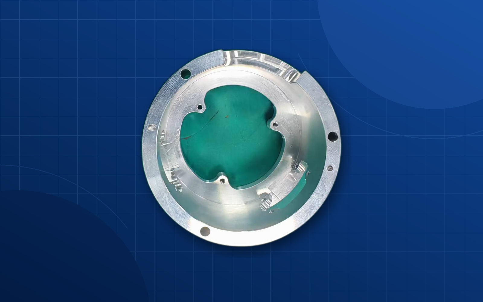 Deep blue background supplemental consumer electronics machined part