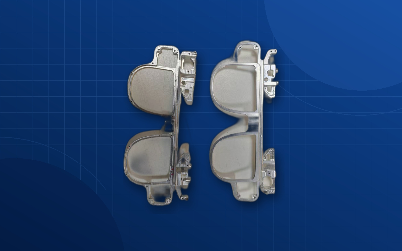 Deep blue background medical equipment precision machined part