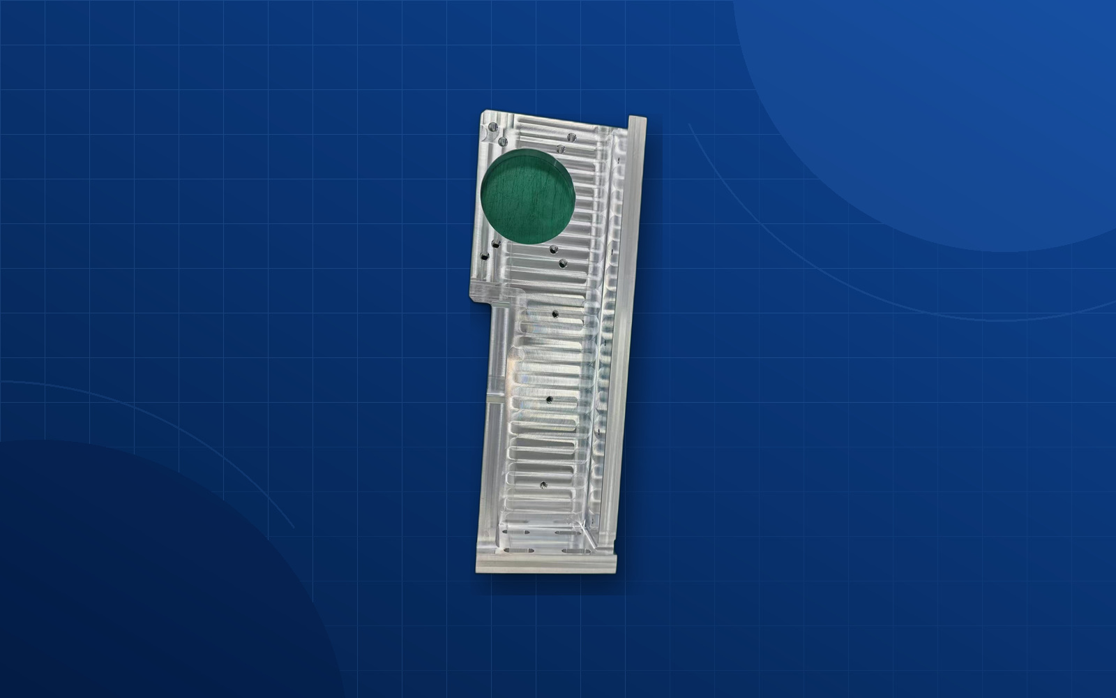 Deep blue background custom semiconductor machined component